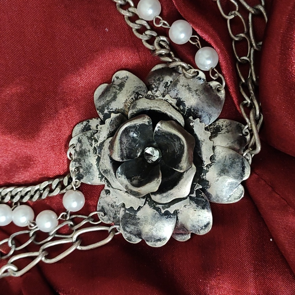 Bold Yet Delicate Statement, Silver Tone Metal & … - image 2